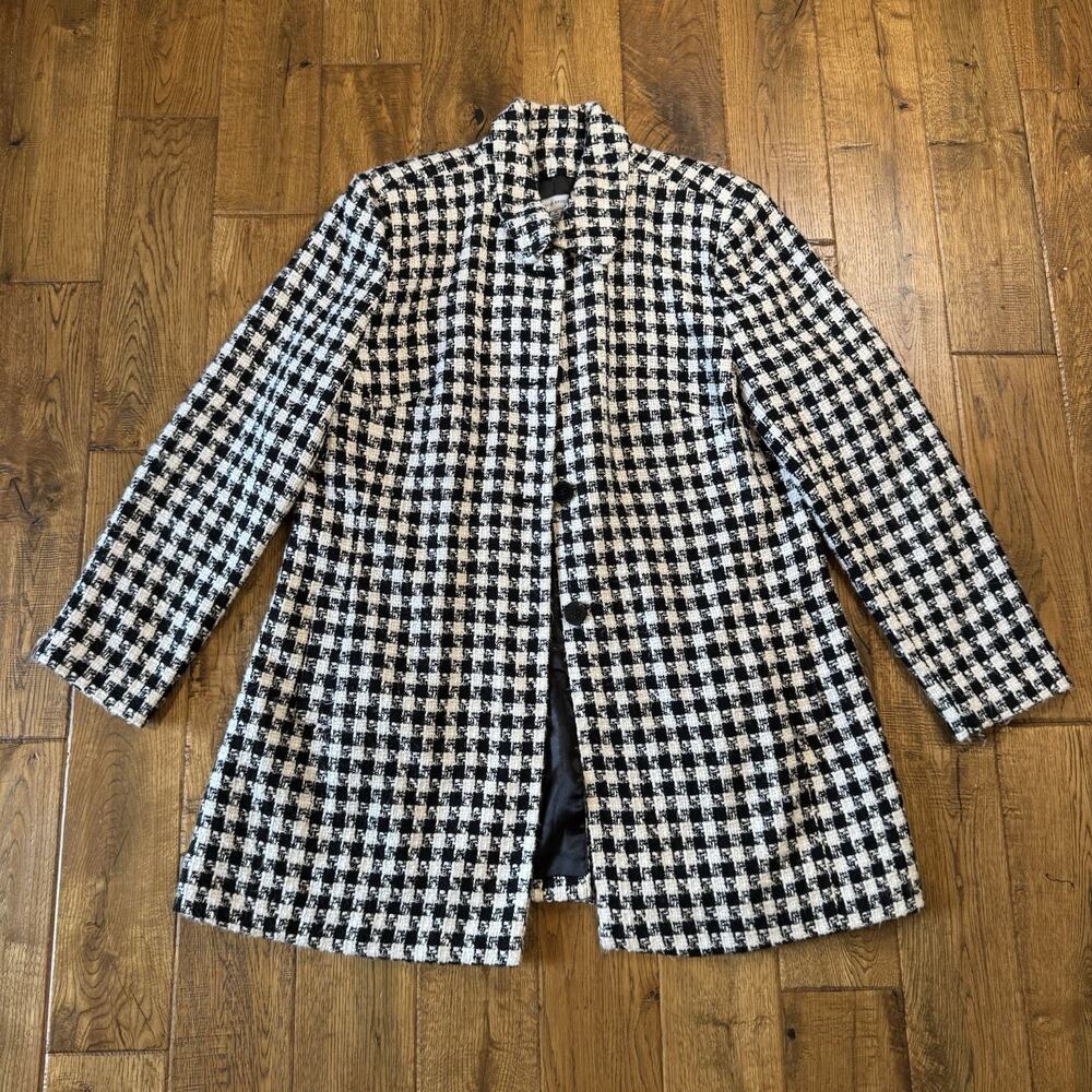 David Brooks Houndstooth Coat Jacket Womens Plus Size 18 Black Button Up VTG
